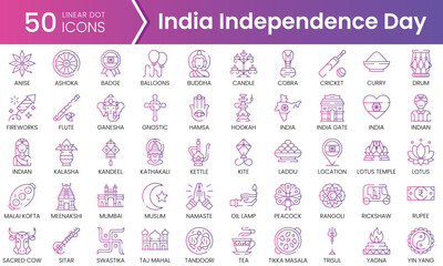 Set of india independence day icons. Gradient style icon bundle. Vector Illustration