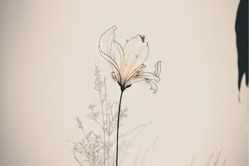  a flower with a shadow of a person in the background on a wall with a white background and a black shadow of a person in the background on the wall with a white background,. Generative AI