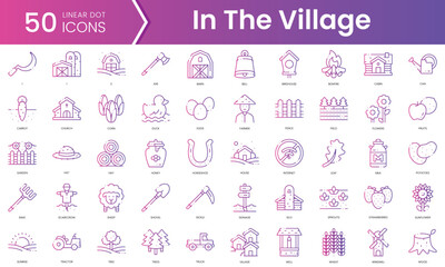 Set of in the village icons. Gradient style icon bundle. Vector Illustration