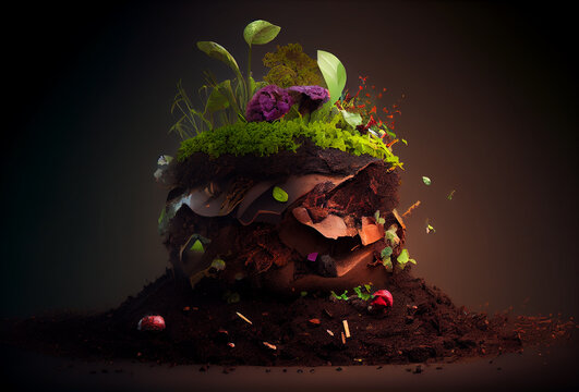 Compost waste in a compost pit. Generative AI,