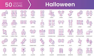 Set of halloween sweets and candies icons. Gradient style icon bundle. Vector Illustration