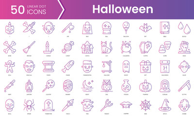 Set of halloween icons. Gradient style icon bundle. Vector Illustration