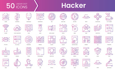 Fototapeta na wymiar Set of hacker icons. Gradient style icon bundle. Vector Illustration
