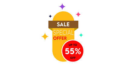 55 Percent discount offer, sale, clearance, promotion banner layout with sticker style.