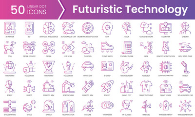 Set of futuristic technology icons. Gradient style icon bundle. Vector Illustration