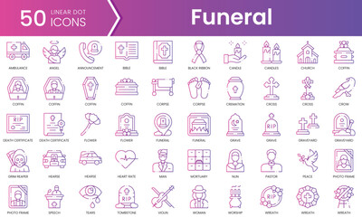 Set of funeral icons. Gradient style icon bundle. Vector Illustration - obrazy, fototapety, plakaty