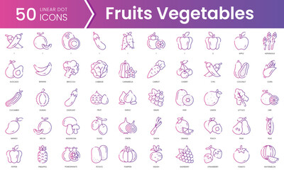 Set of fruits vegetables icons. Gradient style icon bundle. Vector Illustration
