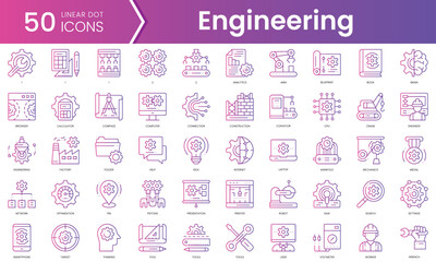 Fototapeta na wymiar Set of engineering icons. Gradient style icon bundle. Vector Illustration