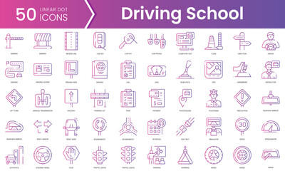 Set of driving school icons. Gradient style icon bundle. Vector Illustration