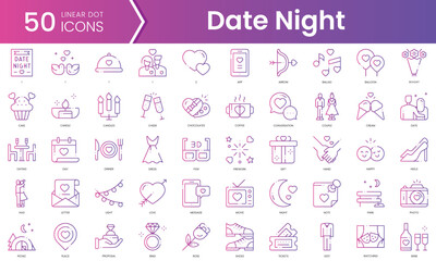 Fototapeta na wymiar Set of date night icons. Gradient style icon bundle. Vector Illustration