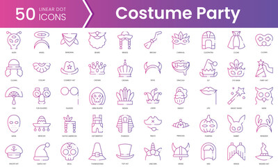 Set of costume party icons. Gradient style icon bundle. Vector Illustration