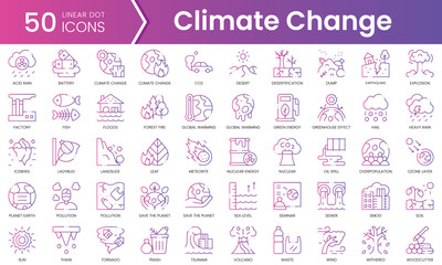 Set of climate change icons. Gradient style icon bundle. Vector Illustration