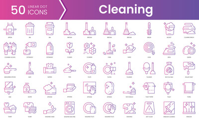 Fototapeta na wymiar Set of cleaning icons. Gradient style icon bundle. Vector Illustration