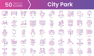 Set of city park icons. Gradient style icon bundle. Vector Illustration
