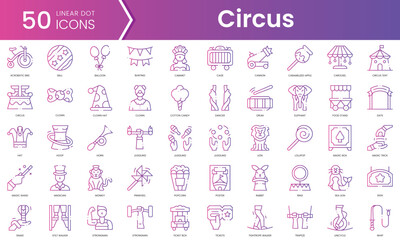 Set of circus icons. Gradient style icon bundle. Vector Illustration