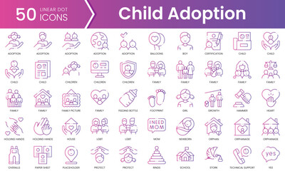 Fototapeta na wymiar Set of child adoption icons. Gradient style icon bundle. Vector Illustration