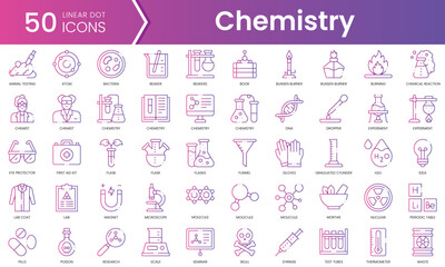 Set of chemistry icons. Gradient style icon bundle. Vector Illustration