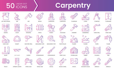 Set of carpentry icons. Gradient style icon bundle. Vector Illustration