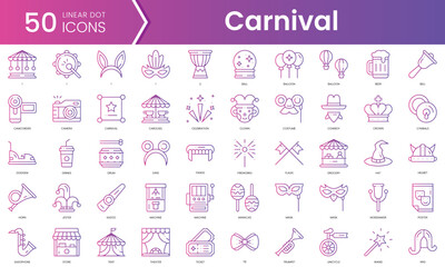 Set of carnival icons. Gradient style icon bundle. Vector Illustration