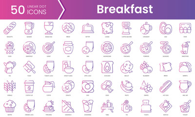 Set of breakfast icons. Gradient style icon bundle. Vector Illustration