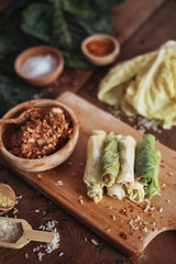Lahana Sarma, Turkish traditional food,a boiled cabbage leaf that is formed into a roll with a stuffing of rice