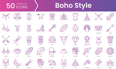 Set of boho style icons. Gradient style icon bundle. Vector Illustration
