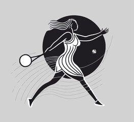 silhouette of a girl playing tennis, clean logo design © adimas