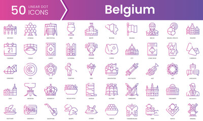Set of belgium icons. Gradient style icon bundle. Vector Illustration