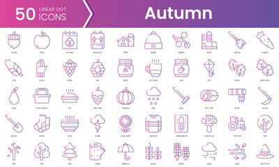 Fototapeta na wymiar Set of autumn icons. Gradient style icon bundle. Vector Illustration