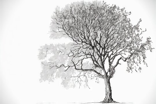  a drawing of a tree with no leaves on it's branches and a white background with a black and white image of a tree with no leaves on it's branches, and a white background.  Generative AI