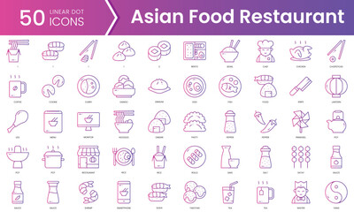 Fototapeta na wymiar Set of asian food restaurant icons. Gradient style icon bundle. Vector Illustration