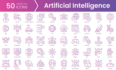 Set of artificial intelligence icons. Gradient style icon bundle. Vector Illustration