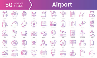 Set of airport icons. Gradient style icon bundle. Vector Illustration