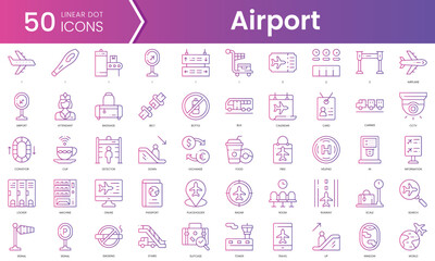 Fototapeta na wymiar Set of airport icons. Gradient style icon bundle. Vector Illustration