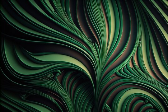  a green and brown abstract background with wavy lines and curves of curves of varying sizes and shapes, with a black background and a white border at the bottom corner of the image is a.