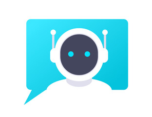 Chat Bot. Robot head with speech bubble. Customer support service Chat Bot.