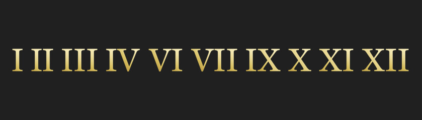 Roman golden numerals one to ten