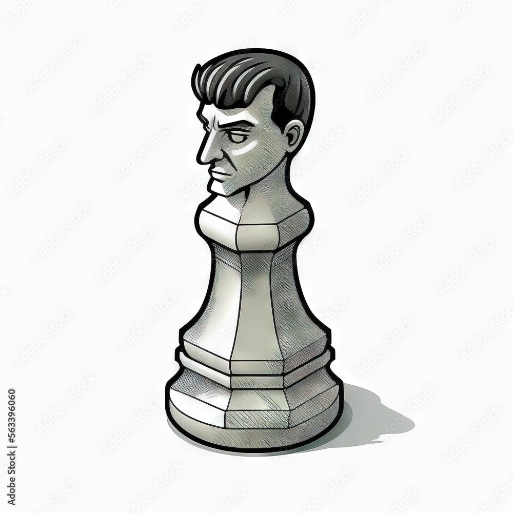 Poster a chess piece with a man's face on it's side and a shadow of a man's head on the top of the chess pi