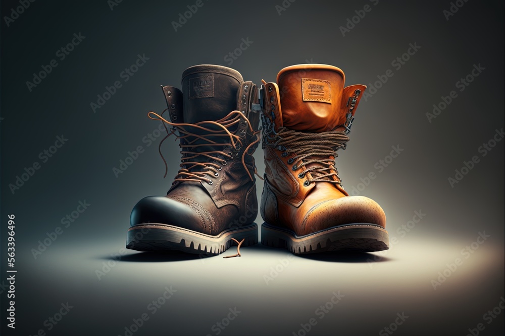 Poster a pair of boots with a brown sole and a black bottom with a brown sole and a brown bottom with a bro
