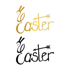 Hand drawn Easter word with rabbit and arrow. Vector illustration