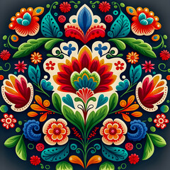 Polish Folk in watercolor pattern, hand drawn illustartion, floral pattern Generative AI