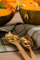 Pumpkins on a wooden background
