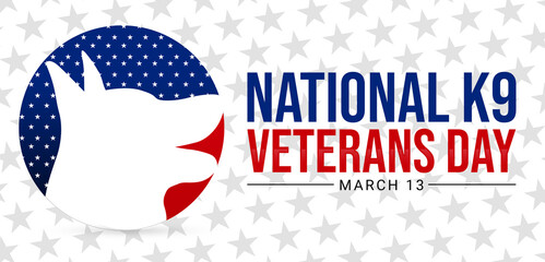 National K9 Veterans Day background with Dog and Patriotic Flag colors. United States k9 veterans day wallpaper banner