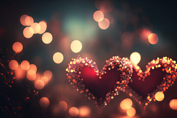 Fototapeta na wymiar Red hearts on bokeh background, Valentine's day symbol, romantic, love