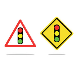 vector set of two different 3d traffic signal ahead signs