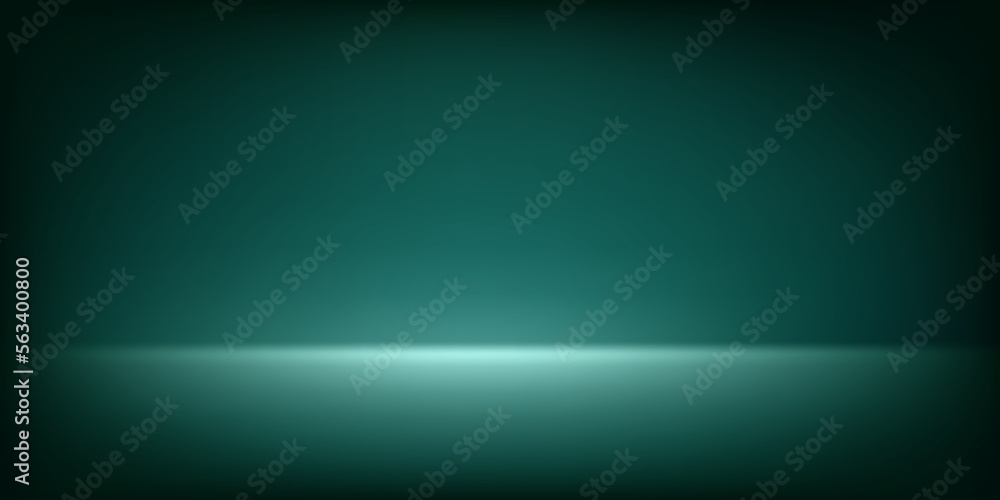 Poster abstract illuminated empty dark green room. design template. 3d vector background