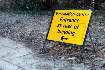 Vaccination medical centre for Covid-19 road sign 