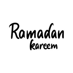 Handwritten Ramadan Kareem Lettering Isolated. Vector Illustration of Islamic Holiday Phrase. Black Calligraphy over White Background.