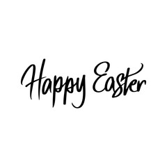 Grunge Happy Easter Handwritten Lettering. Vector Illustration of Phrase Spring Holiday. Black over White Background Calligraphy.