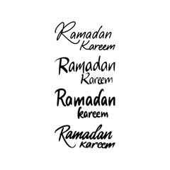 Ramadan Kaareem Handwritten Lettering Set. Vector Illustration of Islamic Holiday Phrase. Black Calligraphy over White Background.